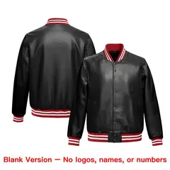 Black Red Kelly Green Full-Snap Varsity Faux Leather Letterman Jacket 6