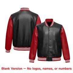 Black Red Kelly Green Raglan Full-Snap Varsity Faux Leather Letterman Jacket 6