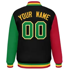 Black Red-Kelly Green Raglan Varsity Full-Snap Letterman Baseball Jacket 4