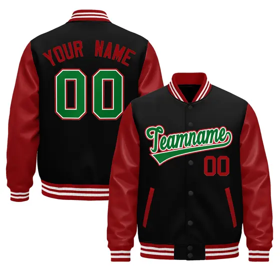 Black Red Kelly Green Varsity Full-Snap Letterman Jacket