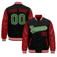 Black Red Kelly Green Varsity Full-Snap Letterman Jacket 1