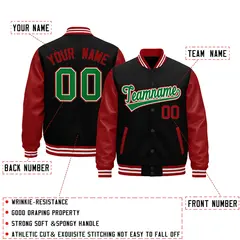Black Red Kelly Green Varsity Full-Snap Letterman Jacket 2