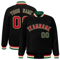 Black Red-Khaki Classic Varsity Full-Snap Letterman Jacket