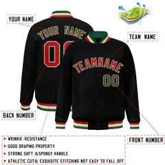 Black Red-Khaki Classic Varsity Full-Snap Letterman Jacket 2