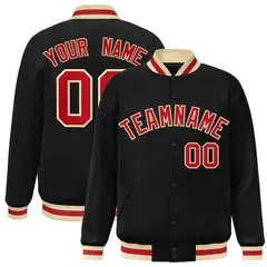 Black Red-Khaki Classic Varsity Full-Snap Letterman Jacket