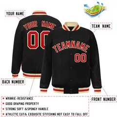 Black Red-Khaki Classic Varsity Full-Snap Letterman Jacket 2