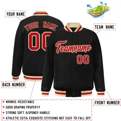 Black Red-Khaki Classic Varsity Full-Snap Letterman Jacket 2