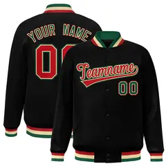Black Red-Khaki Classic Varsity Full-Snap Letterman Jacket