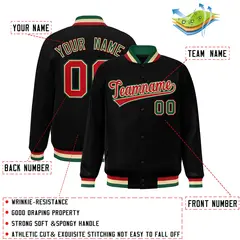 Black Red-Khaki Classic Varsity Full-Snap Letterman Jacket 2