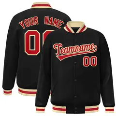 Black Red-Khaki Classic Varsity Full-Snap Letterman Jacket 1