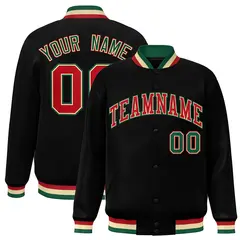 Black Red-Khaki Classic Varsity Full-Snap Letterman Jacket