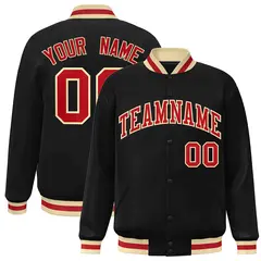 Black Red-Khaki Classic Varsity Full-Snap Letterman Jacket 1