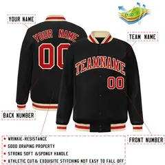 Black Red-Khaki Classic Varsity Full-Snap Letterman Jacket 2