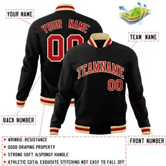 Black Red-Khaki Classic Varsity Full-Snap Letterman Jacket 4