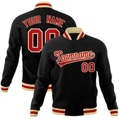 Black Red-Khaki Classic Varsity Full-Snap Letterman Jacket 1