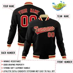 Black Red-Khaki Classic Varsity Full-Snap Letterman Jacket 4
