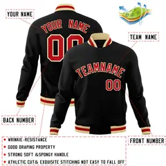 Black Red-Khaki Classic Varsity Full-Snap Letterman Jacket 4