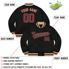 Black Red-Khaki Soldier Full-Snap Varsity Letterman Jacket 2