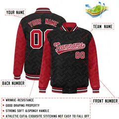 Black Red L Pattern Raglan Full-Snap Varsity Letterman Jacket 2
