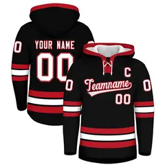 Black Red Lace-Up Neck Hockey Hoodie