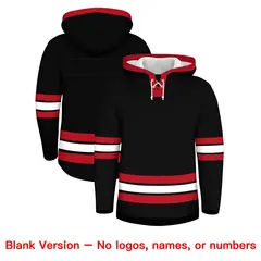 Black Red Lace-Up Neck Hockey Hoodie 7