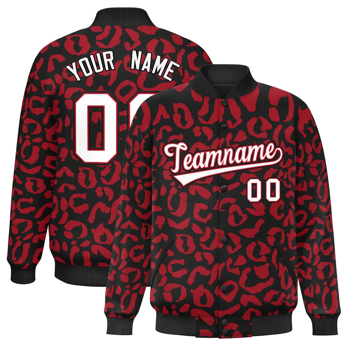 Black Red Leopard Graffiti Varsity Letterman Baseball Jacket