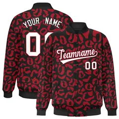 Black Red Leopard Graffiti Varsity Letterman Baseball Jacket