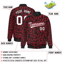 Black Red Leopard Graffiti Varsity Letterman Baseball Jacket 2