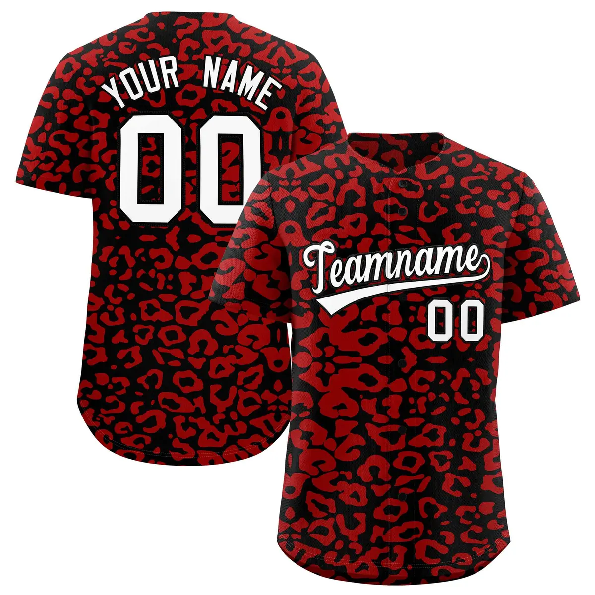 Black Red Leopard Print Baseball Jersey