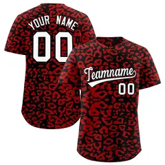 Black Red Leopard Print Baseball Jersey