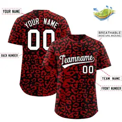 Black Red Leopard Print Baseball Jersey 2