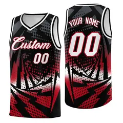 Black Red Lightning Halftone Dot Uniform Basketball Jersey 1