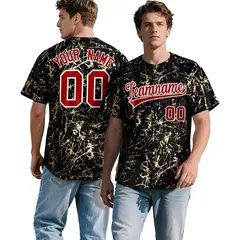 Black Red Metallic Gold Splatter Baseball Jersey