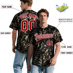 Black Red Metallic Gold Splatter Baseball Jersey 2