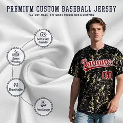 Black Red Metallic Gold Splatter Baseball Jersey 3