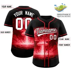 Black Red Nuclear Blast Graffiti Full Button Baseball Jersey 2