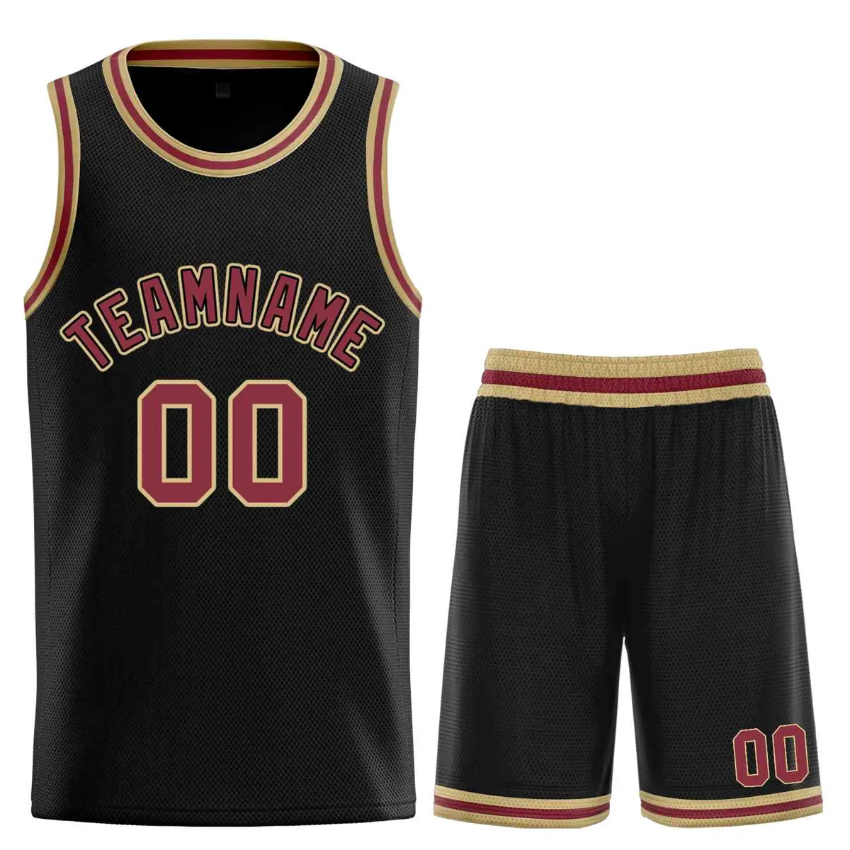 Black Red Old Gold Classic Curved Basketball Jersey