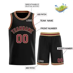 Black Red Old Gold Classic Curved Basketball Jersey 3