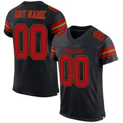 Black Red-Old Gold Classic Style Mesh Football Jersey 1
