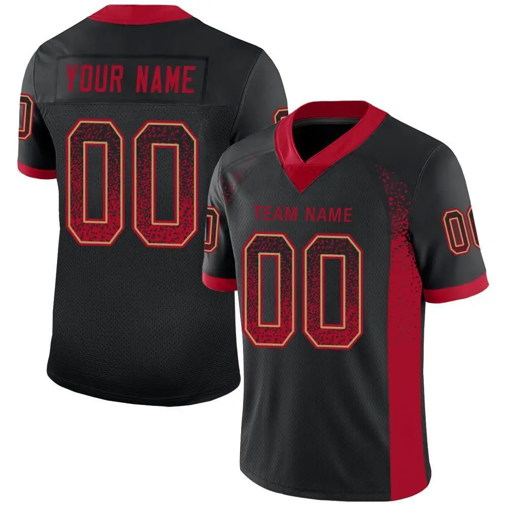 Black Red-Old Gold Drift Fashion Mesh Football Jersey