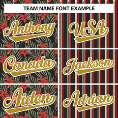 Black Red-Old Gold Hawaii Tropical Flower Stripe Baseball Jersey 3