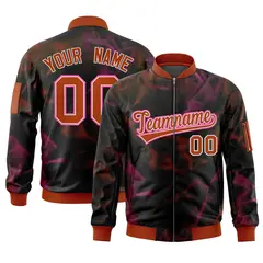 Black Red-Pink Blur Spray Varsity Full-Zip Letterman Bomber Jacket 1