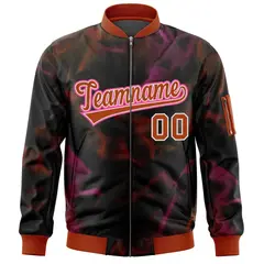 Black Red-Pink Blur Spray Varsity Full-Zip Letterman Bomber Jacket 3