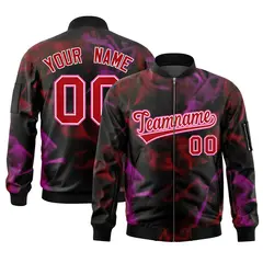 Black Red-Pink Blur Spray Varsity Full-Zip Letterman Bomber Jacket 1