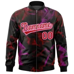 Black Red-Pink Blur Spray Varsity Full-Zip Letterman Bomber Jacket 3