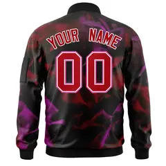 Black Red-Pink Blur Spray Varsity Full-Zip Letterman Bomber Jacket 4