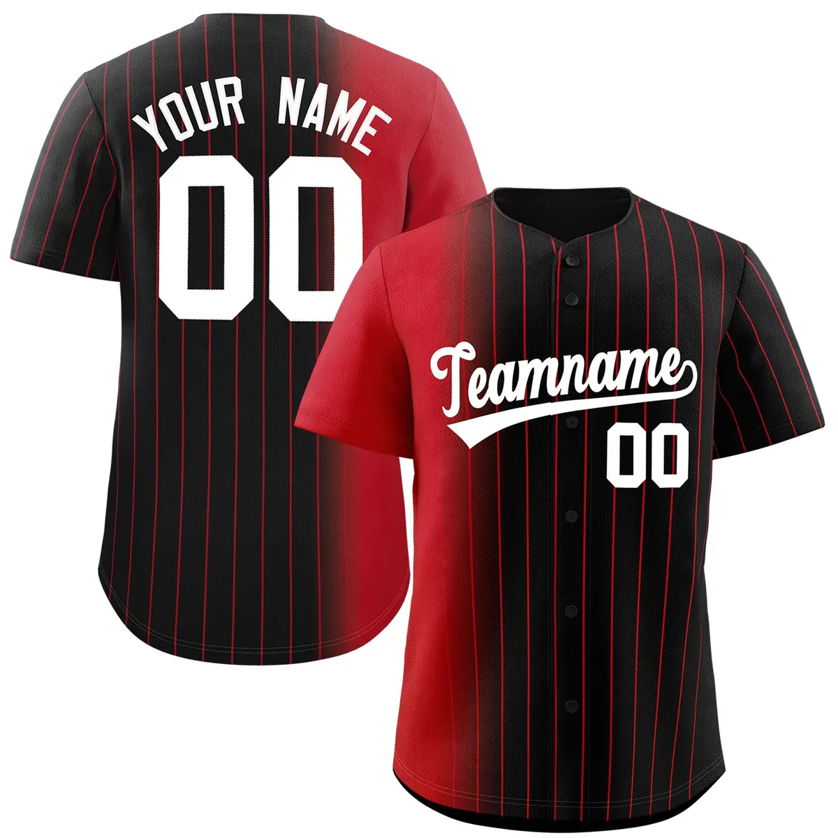 Black Red Pinstripe Gradient Baseball Jersey