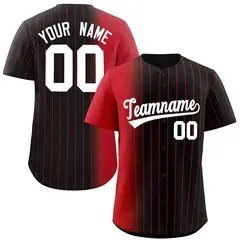 Black Red Pinstripe Gradient Baseball Jersey 1