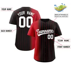Black Red Pinstripe Gradient Baseball Jersey 2
