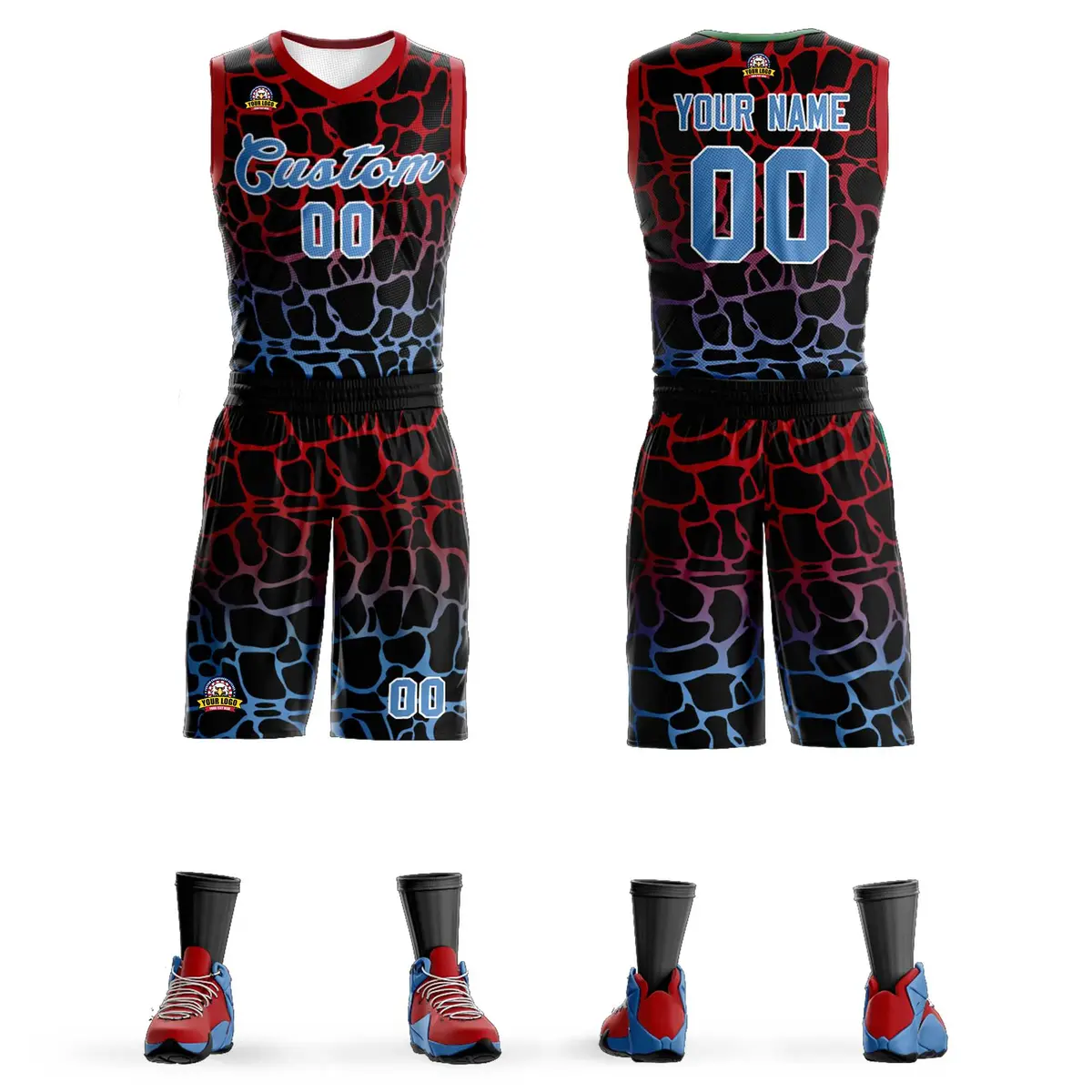 Black Red-Powder Blue Spotted Graffiti Basketball Jersey